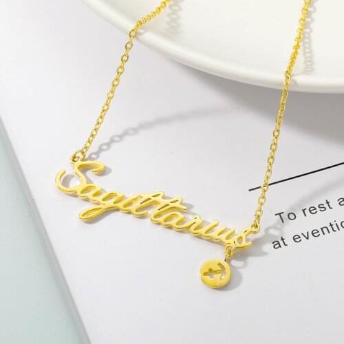 12Psc Wholesale Fashion New Stainless Steel Twelve Constellation English Letter Necklace Pendant Chains Jewellery