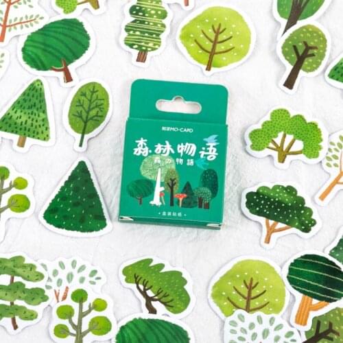 46pcs Forest Story Stickers Set Green Leaf Tree Plant Note Sticker DIY Sealing Paste Decoration Adhesive Kids Gift Diary A6338