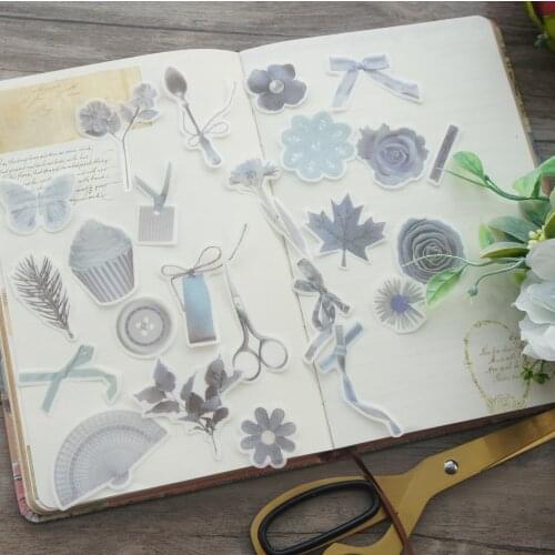 48pcs Blue Scissor Button Ribbon Bow Style Paper Sticker Scrapbooking DIY Gift Packing Label Decoration Tag