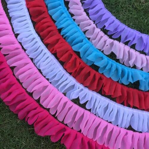 5 meters Pure Color Chiffon Wrinkled Trim Ribbon DIY Hair Accessories Toy Doll Clothing Dress Decoration Material(55mm wide)