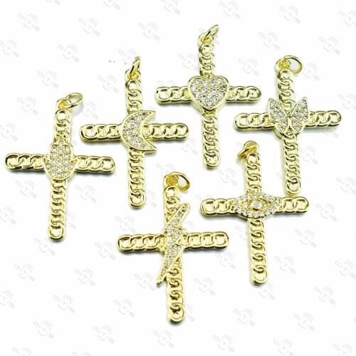 6 Style Crosses Pendants Devils Eye Palm Lightning Love Butterfly Moon AAA Zircon Charms Pendant for DIY Jewelry Components
