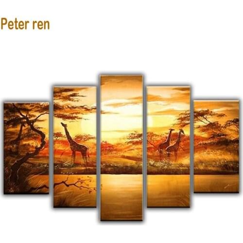 Peter ren diamond painting cross stitch Scenic Round/Square Mosaic Rhinestone Full diamond embroidery "pine giraffe combination"
