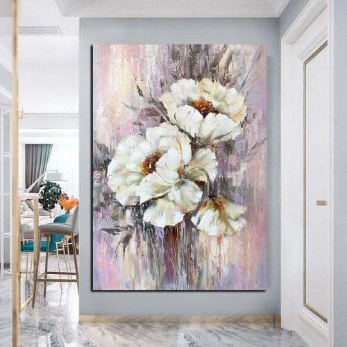 White Flowers Abstract High Quality Beautiful Oil Painting On Canvas Wall Art Home Decor Wall Pictures Modern 100% Handpainted