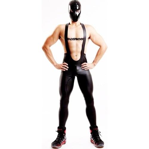 Men Shiny Latex Catsuit Faux Leather Bodysuit High Elasticity Sexy Bodysuits Zipper Open Black Bodywear Club Punk Dance Gay Wear