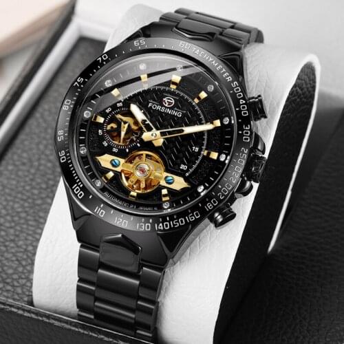 New FORSINING Luxury Brand Mens Watch Stainless Steel Automatic Mechanical Business Watches For Men Fly Tourbillon Wristwatches