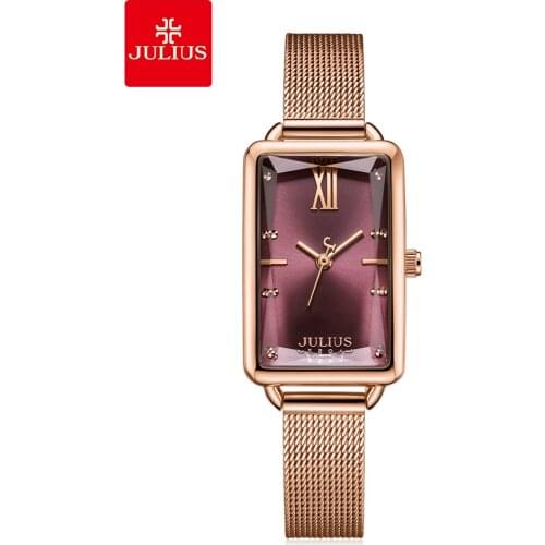 4 Colors Classic Rectangle Julius Womens Watch Japan Mov't Hours Elegant Fashion Clock Stainless Steel Bracelet Girls Gift Box