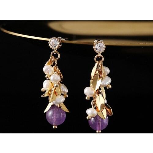 Coeufuedy Natural Freshwater Pearl Earrings For Women Girl Party Engagement Gift Leaves Drop Earrings Fine Jewelry NEW