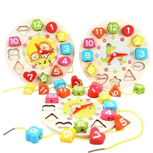 Wooden Digital Building Blocks Animal Clock Stringing Beadstoys Shape Classification Learning Educational Toys Gifts Kids