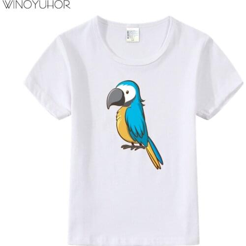 Cartoon Parrot Print T-shirt Children Summer Short Sleeve T shirt Kids Girl Boy Funny Birds Design Tops Tee 2020 New Fashion