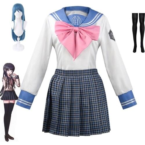 Anime Danganronpa Maizono Sayaka Cosplay Costume Dangan Ronpa Girl School Uniform Women Skirt Set Halloween Carnival Dress Wigs