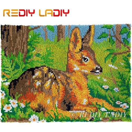Latch Hook Kits Forest Deer DIY Carpet Rug Lush Tapestry Kits Chunky Yarn Knitted Floor Mat Crocheting Cushion Crafts 81*61cm