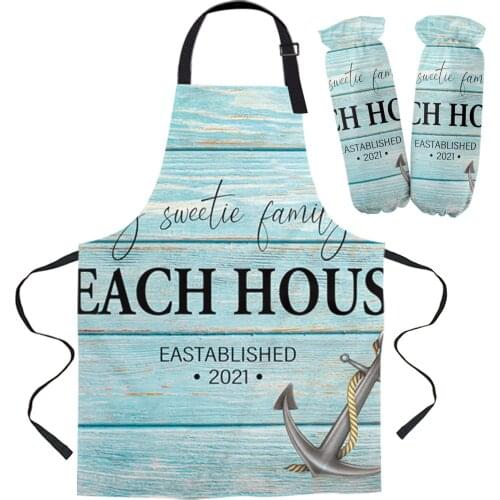Wood Grain Anchor Beach Text Kitchen Apron Baking Accessories Sleeveless Aprons for Men Women Home Cleaning Tools