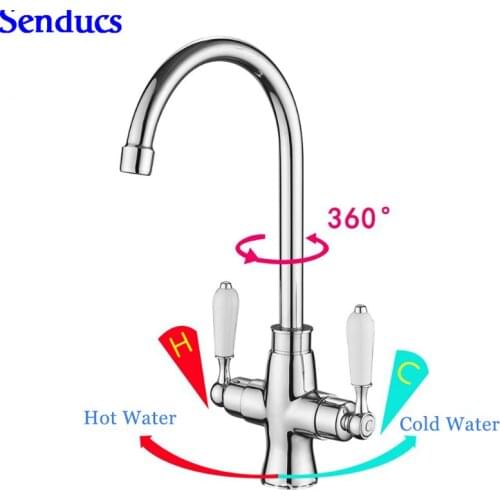 Senducs Dual Lever Kitchen Mixer Tap Hot Cold Water Tap With Quality Brass Kitchen Sink Mixer Tap Chrome Kitchen Faucet