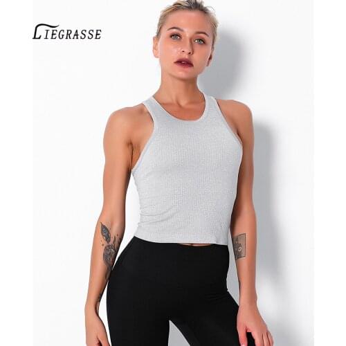 Liegrasse Women Plain Yoga Vest Fitness Crop Tops Sport Tank Tops Exercise Sport Workout Vest Clothes Womens Tops Shirt