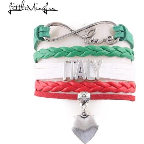 Little MingLou Infinity love Country ITALY Bracelet heart Charm leather wrap men bracelets & bangles for Women jewelry