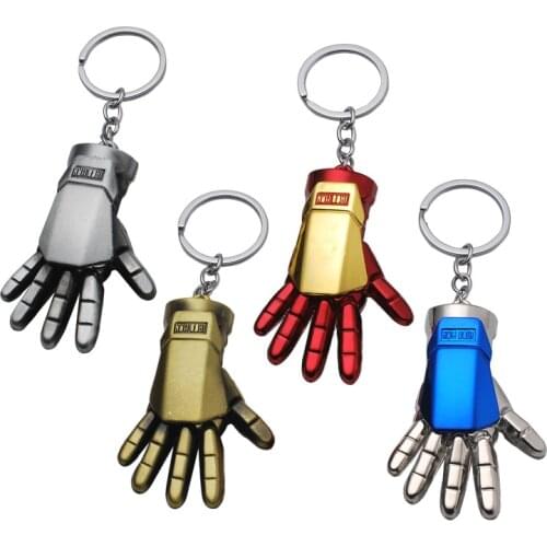 Disney Avengers Endgame Iron Man Key Chains Metal Tony Stark Arm Glove Action Figure Key Ring Pendant