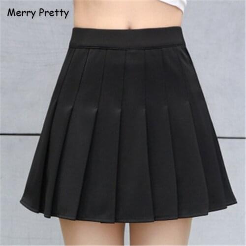 Merry Pretty Women Solid Pleated Skirts Plus Size S-2XL Hight Waist Mini Skirts 2019 Korean Style Girl Elasticity Waist Skirts