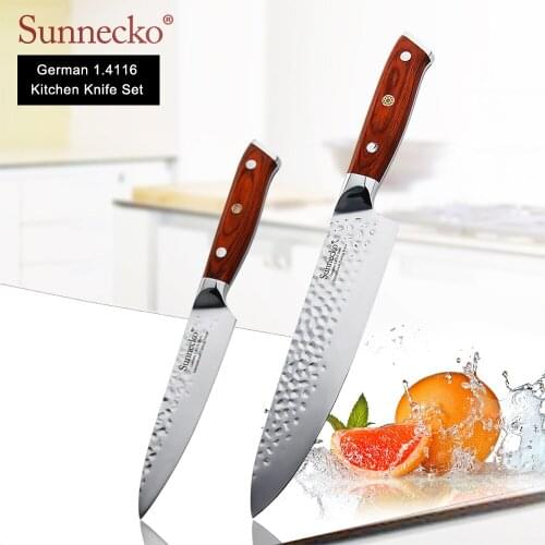 Sunnecko Premium Chef Utility Knife German 1.4116 Steel Blade Sharp Meat Cutter Tools Rosewood Handle 2pcs Kitchen Knives Set