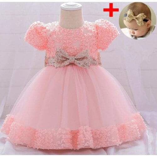 2020 New Baby Clothes Cute Sequined Belt Bow Girls Party Dress Petal Short Sleeve Cotton Girl Clothing For 1-2 Years Old