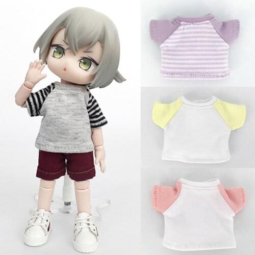New ob11 bjd Doll Clothes Stripe T-shirt for 1/12 bjd, molly,obitsu11,ob11 doll accessories toy Clothing bjd Denim shorts