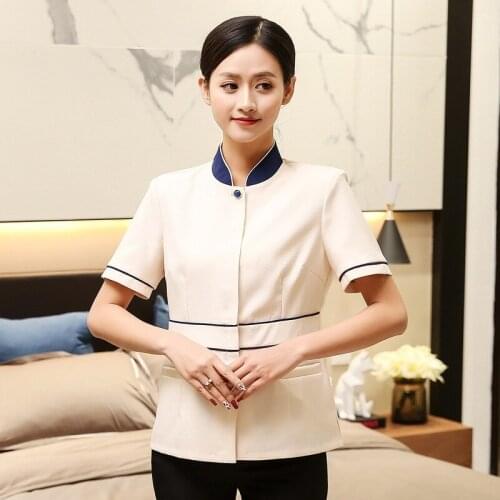Cleaning Uniform Clothes Short Sleeve Female PA Hotel Room Cleaner Aunt Property Housekeeping Plus Size Summer Overalls H2476