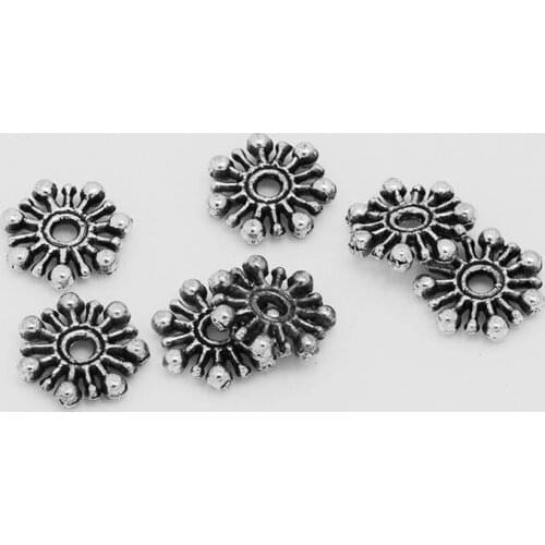 Wholesale 100pcs 9mm Charms Tibetan Silver Flower Findings Jewelery Spacer Beads For Jewelry DIY-10038756