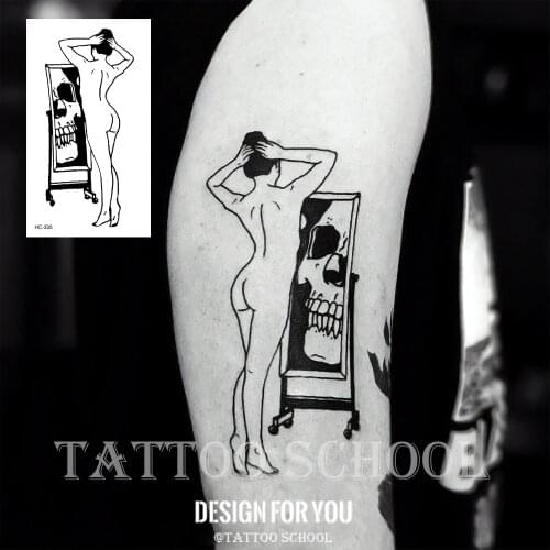 Water Transfer Temporary Tattoos Sticker Black White Woman mirror Devil Ins Style Fake Tatto body art Flash Tatoos