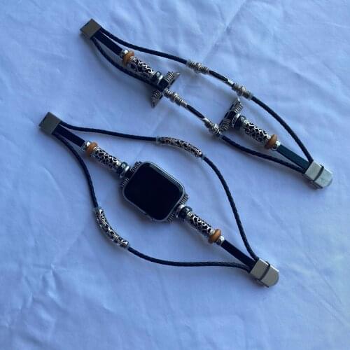 Leather strap for 40 mm 42mm 44 mm iphone watch band DIY Vintage braided strap for Apple Watch Series 5 4 3 2 handmade genuine