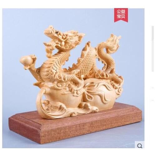 Carved wooden cottonwood dragons flourish Furnishing solid wood living room Fortune office decoration crafts home crafts
