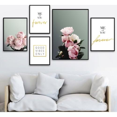 Pink Flower Painting Me And You Forever Quotes Poster Nordic Prints Wall Art Canvas Modular Pictures Home Decor Living Room