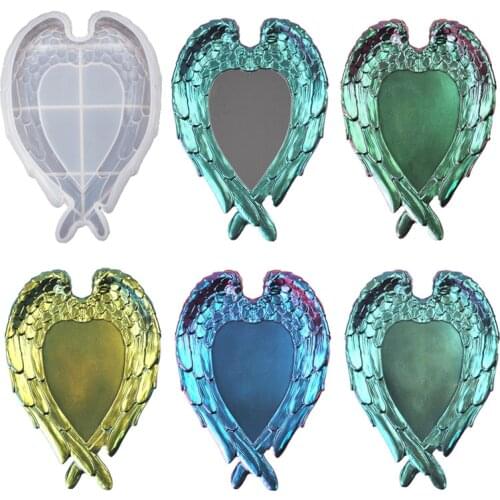 DIY Crystal Epoxy Resin Mold Wings Love Shaped Feather Tray Mold Mirror Silicone Mold For Resin