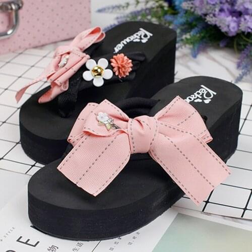 2019 Summer New Korean Womens Non-slip Wedge High Heels Flip Flops Slippers Online Ladies Fashion Platform Shoes