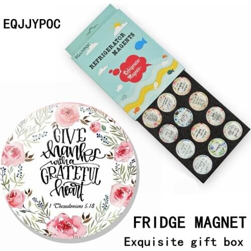 Bible Verses Whiteboard Magnet Scripture Inspirational Faith Quotes Refrigerator Decor Magnetic Sticker 30mm 12PCS Gift Box