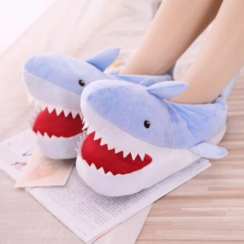 Lovely New Shark Plush Indoor Slippers Warm Winter Adult Slipper Stuffed Cartoon Animal Plush Shoes Valentine Gift for Girls