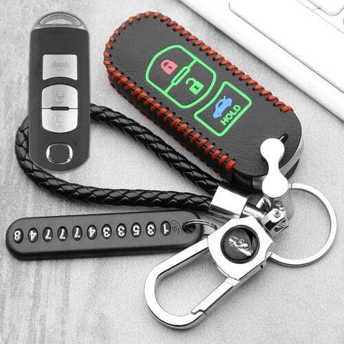 Top Layer Leather Car Remote Key Case Cover For Mazda 2 3 6 Axela Atenza CX-5 CX5 CX-7 CX-9 2014 2015 2016 2017 Smart 2/3 Button