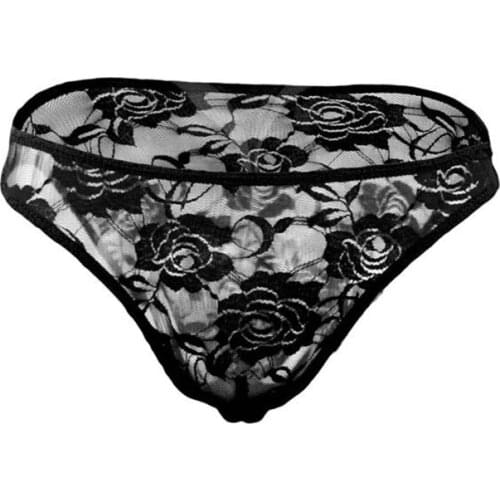 Sexy Gay Underwear Men Brief Shorts Lace Transparent Panties Man Solid Low Waist U Convex Pouch Underpants Cueca calzoncillo