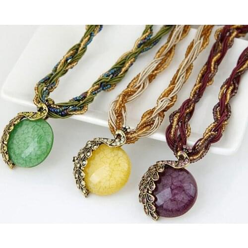 Fashion Ethnic Style Resin Stone Beads Pendant Peacock Necklace Retro Bohemian Style Jewelry
