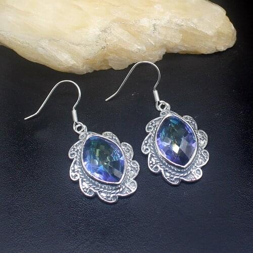 Fashion Jewelry Rainbow Fire Mystical Topaz Genuine 925 Silver Dangle Earrings Jewelry Gifts for Women Girls 20213668