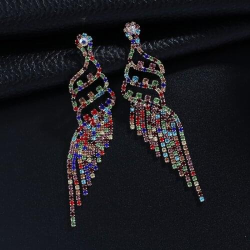 2019 Bling Crystal Long Tassel Earrings multi color Rhinestone Geometric Dangle Drop Earrings Eardrop For Women Jewelry E641