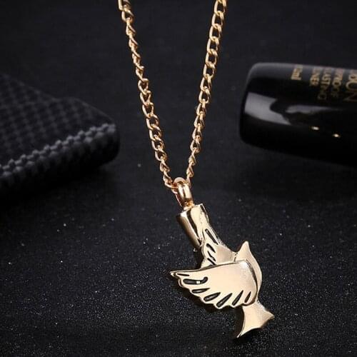 1pcs Stainless Steel Bird Urn Pendant Cremation Ashes Memory Necklace Gold Color Necklace Bird Shaped Pet Can Open Chain