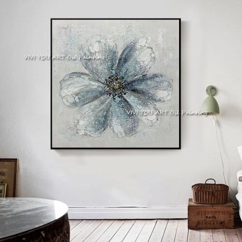 100% Hand Painted Abstract Art Blue Flower Oil Painting Canvas Art Wall Painting For Living Room wall pictures Home Decoration