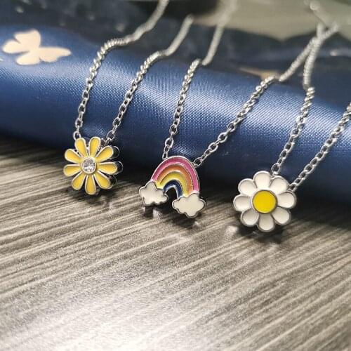 2020 new cartoon cute symbol snowflake rainbow starfish daisy apple rainbow rhodium gold environmental cute pendant necklace