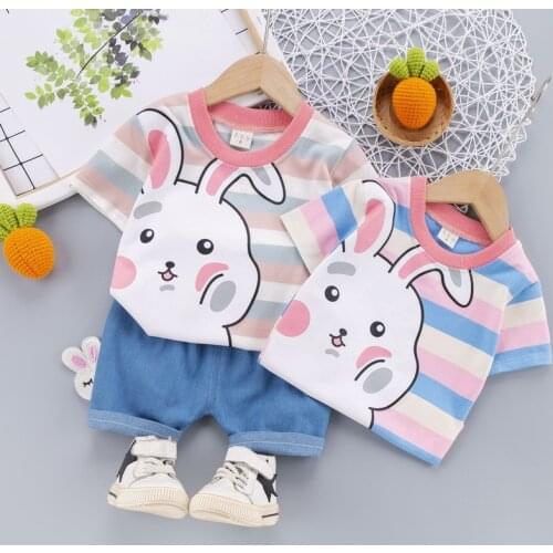 2021 Baby Girls Clothing Sets Summer Cotton T-Shirt Lovely Children Boys Clothes for Kids Outfit Shorts Outfit Infant Clothes