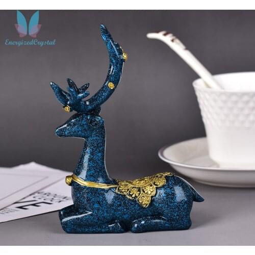 3.8'' Dark Blue Deer Crystal Ball Display Stand Resin Room Decor Sphere Stand