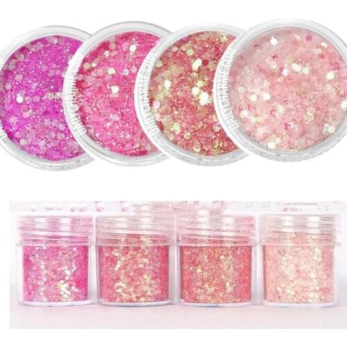 4 Box (10ML box) Nail Art Acrylic Gel Glitter PinK Gradient mixed glitter Powder for Nail Art Decoration/jewelry making , MA0-1