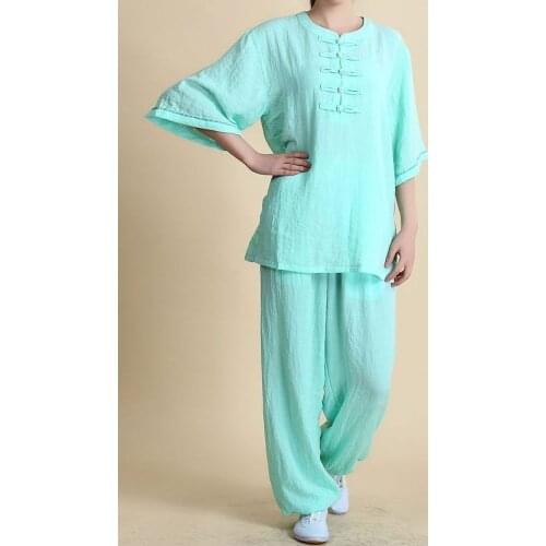 5color SUMMER top-quality cotton&linen tai chi short sleeves uniforms kung fu clothing yoga martial arts suits pink/rose/orange