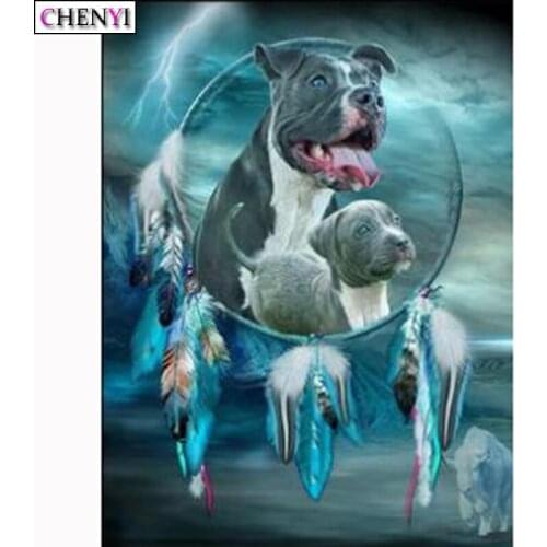 5D Diy Diamond Painting Dog and Feather Full Drill Diamond Embroidery Cross Stitch Kits Rhinestones Animal Handicraft Home Decor