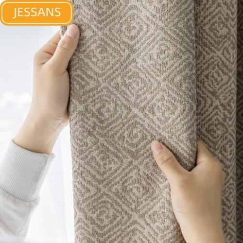 American High-grade Linen Jacquard Thickened Blackout Curtains for Living Room and Bedroom Customized Products