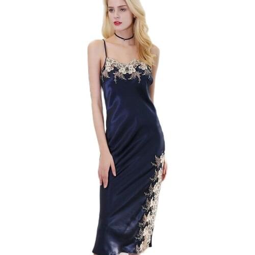 D33191 Ladies Silk Sexy Summer Clothing 100% Silk lace Nightgown Silk Slings Sleepshirts clothing Home Sleepwear