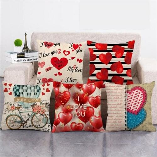 Valentine Wedding Day Decorative Fauxlinen Cushion Cover Red Lips Heart Throw Pillow Case 45x45cm for Sofa Bedroom Home Decor